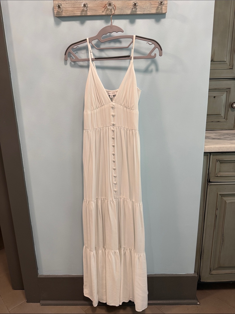 Gianni Bini Ivory Spaghetti-Strap Button-Front Maxi Dress